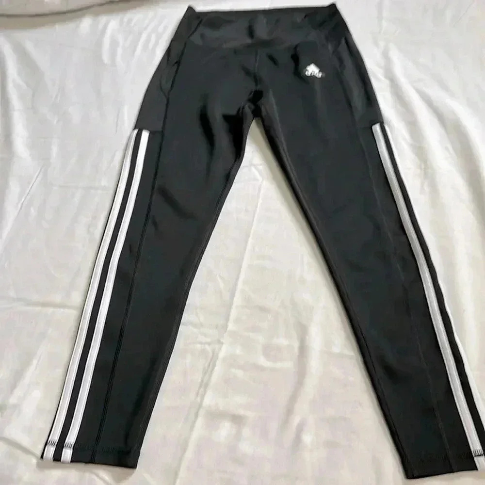Adidas Aeroready black leggings with white stripes size small